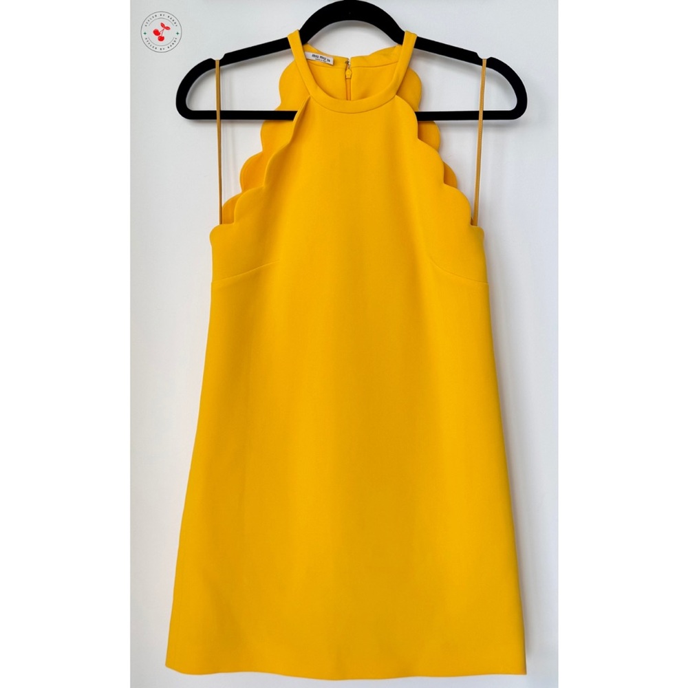 Miu Miu Bow-embellished Scalloped Cady A-line Mini Dress in Yellow